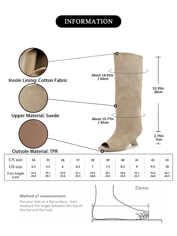 GMQM 2025 New Women’s Slouchy Knee High Boots Open Toe Wedge Heel Wide Calf Pull On For Winter Fall Fashion Casual Dress Tall