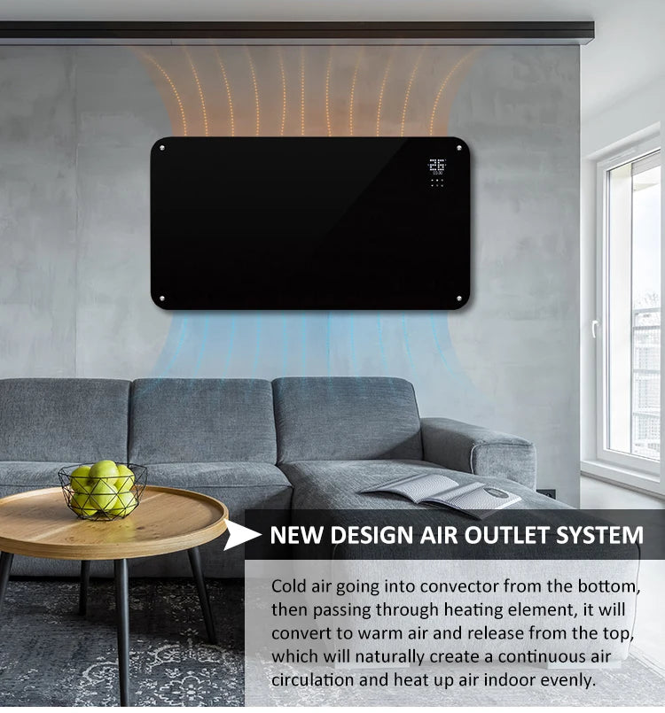 Home Bathroom Glass Convector Electric Wall Heater with Wifi App Control