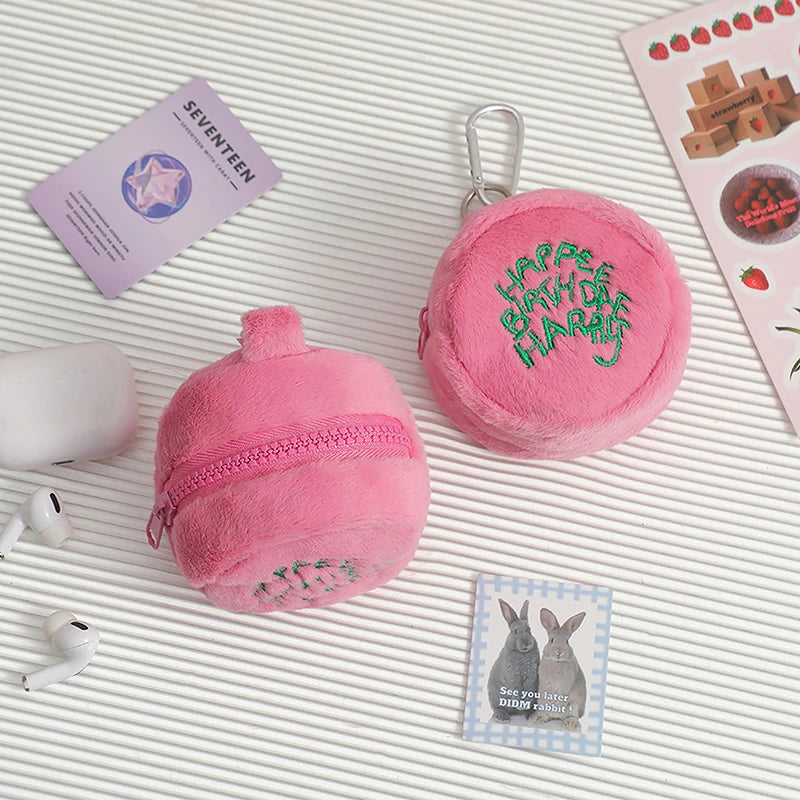 Pink Mini Coin Potters Purse Earphone Cord Storage Bag Kawaii Spot Cute Plush Harries Portable Purse Coin Pouch Cake Bag