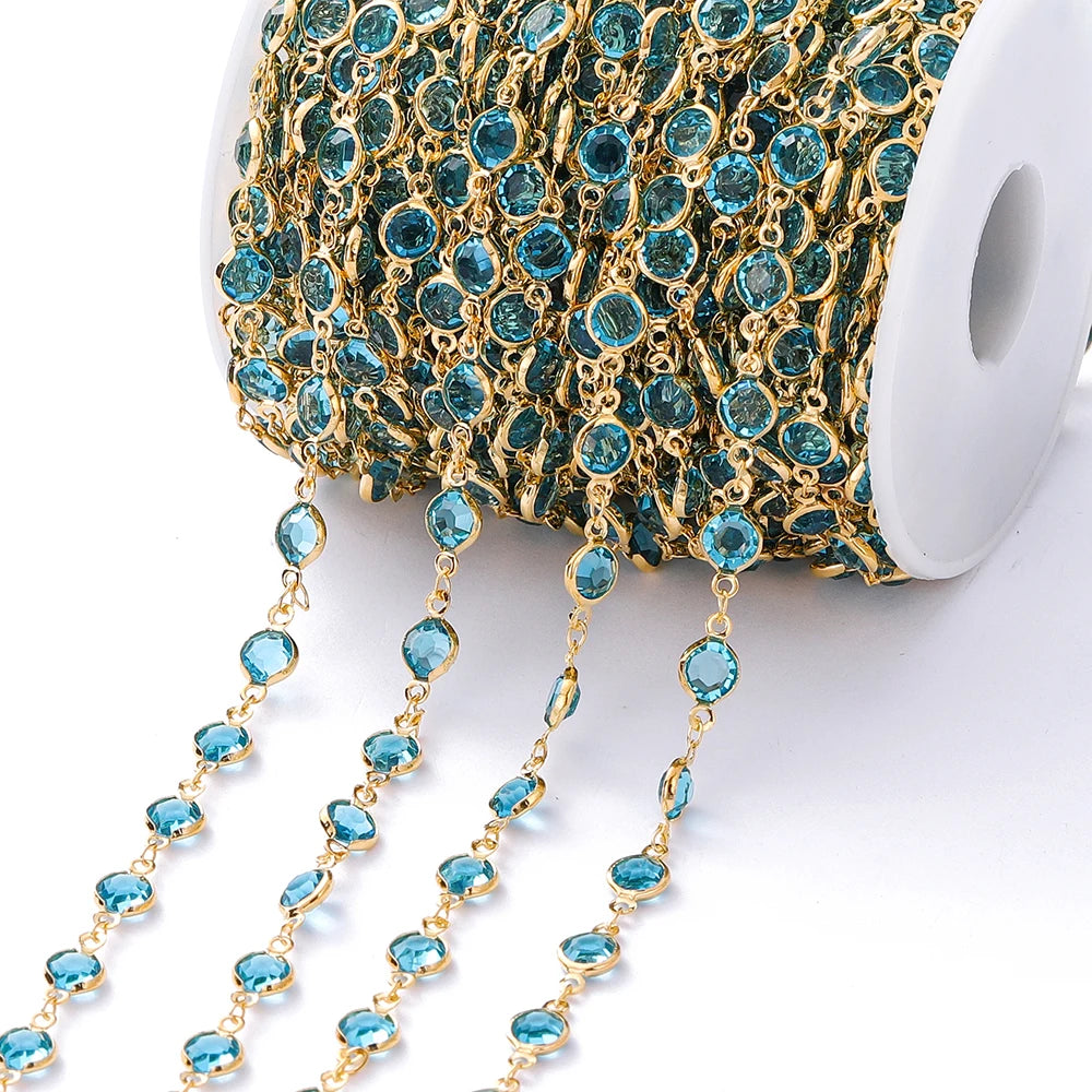 1Meter 6mm Colorful Crystal Beads Beaded Chain Glass Bead Necklace Chain Findings for DIY Bracelet Jewelry Making Supplies