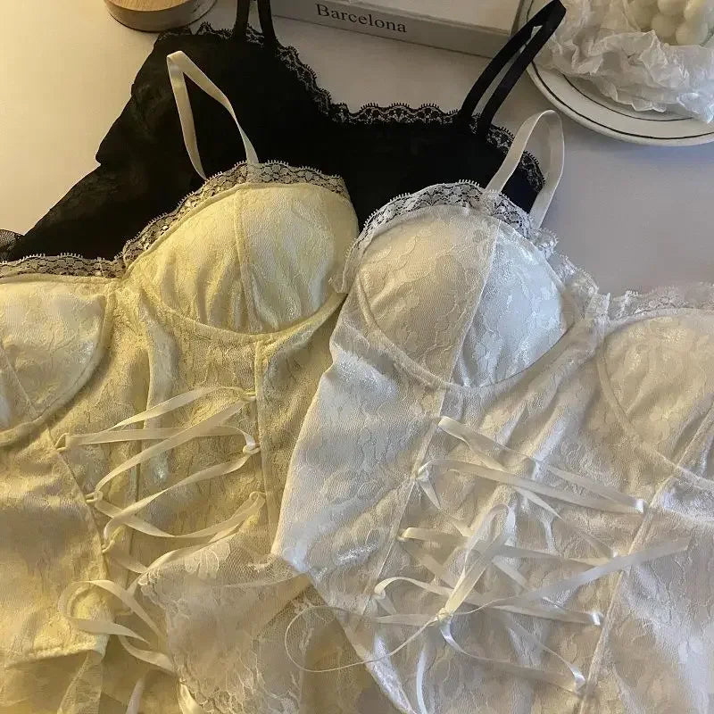 Clothes Blouses Sexy Crop Tops Women Corset Lace Bandage T-shirt Camisole Woman Sling Tank Top Fashion Sleeveless Waistcoat