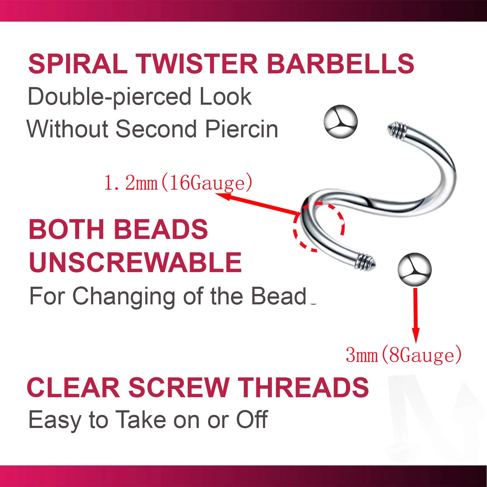 Women's Spiral Earrings Piercing Jewelry Multi-Use Body Jewelry - Lips Nose Septum Tragus Rook Labret Cartilage Hoop Rings Gift