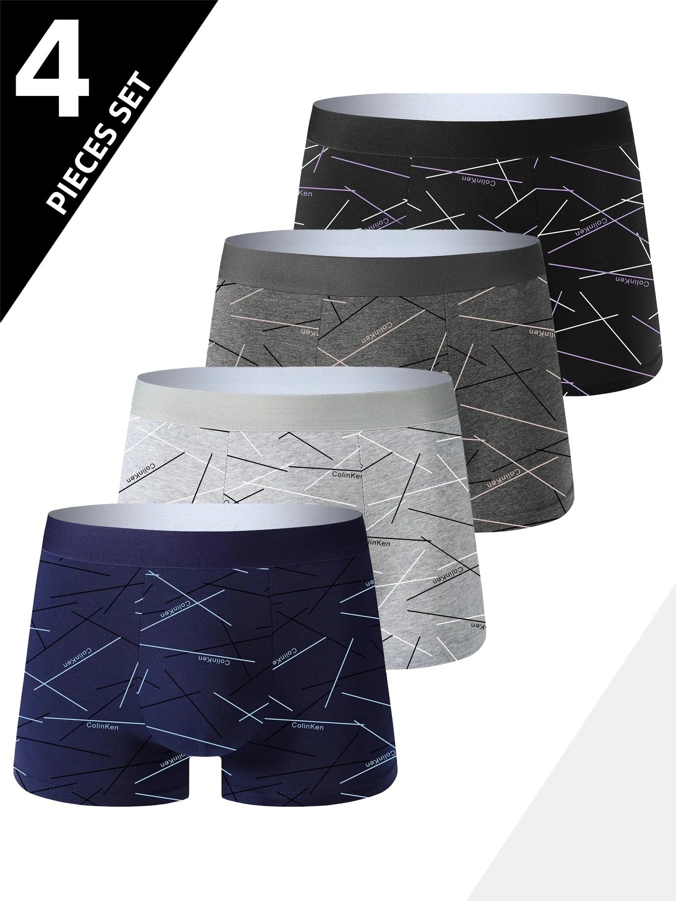 4pcs men's underwear, comfortable, soft and fashionable daily line print intimate boxer briefs, sporty and breathable boxers