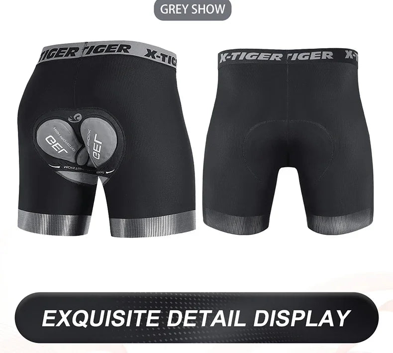 X-TIGER Cycling Underwear Men's Shorts 5D Padded Breathable Sports Riding Bike Bicycle MTB Liner Shorts with Anti-Slip Leg Grips