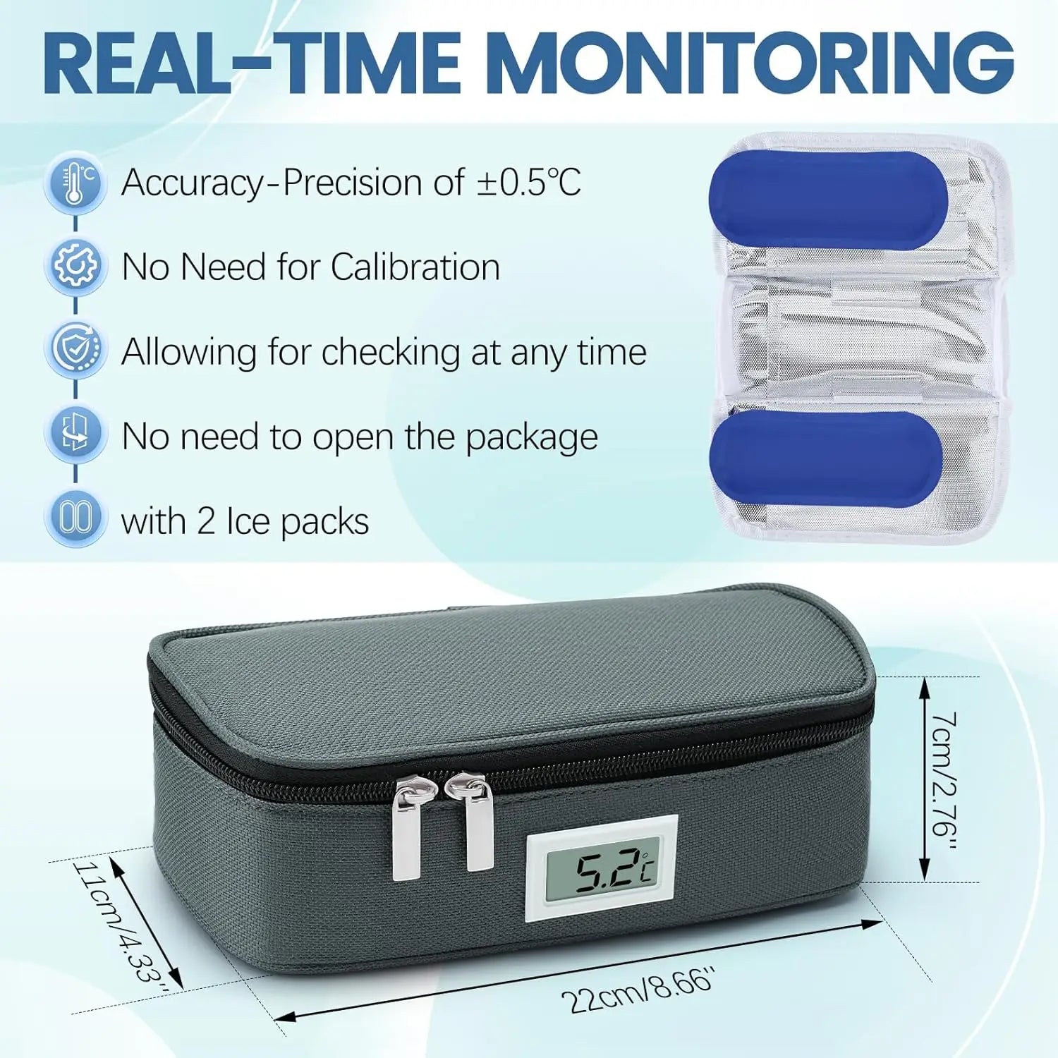 Insulin Refrigeration Small Refrigerator Convenient Medicine Refrigerator With 2 Ice Packs LED Temperature Display OutdoorTravel