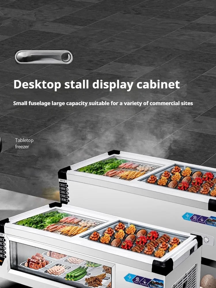 Commercial Refrigerator Freezer Countertop, 140W Portable Display Fridge for Food Stall with 3-Color Lights & Copper Tube Cool
