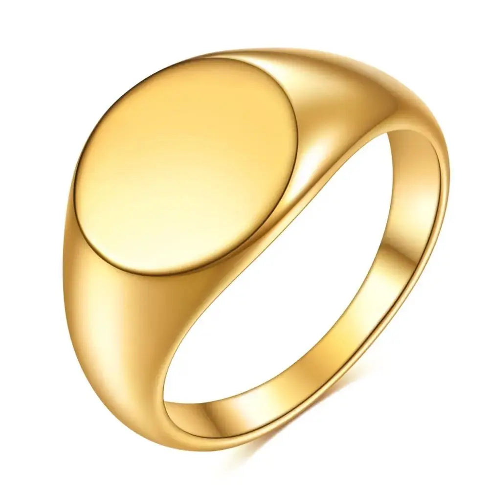 Customized Women Signet Ring Chunky Round Name Logo Stamp Stainless Steel Punk Candid Fashion Jewelry Female Wedding Accessories
