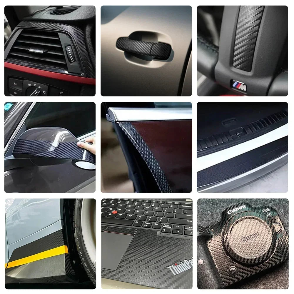 3D Carbon Fiber Car Sticker Paste Protector Glossy Black Vinyl Wrap Film Car Wrap Sheet Film Waterproof Protection Accessories