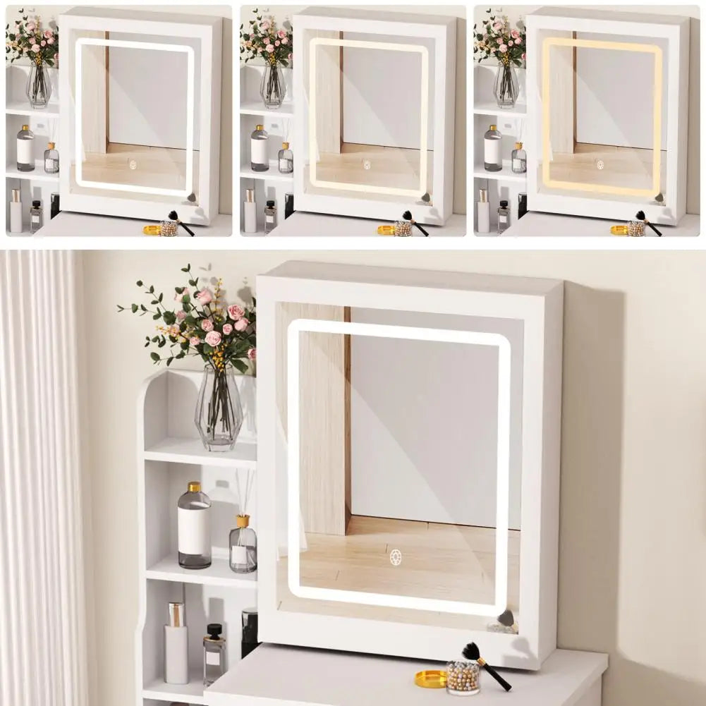 Bedroom Dressing Table Vanity Desk with Sliding Mirror and Lights Makeup Table with Hidden Storage Space