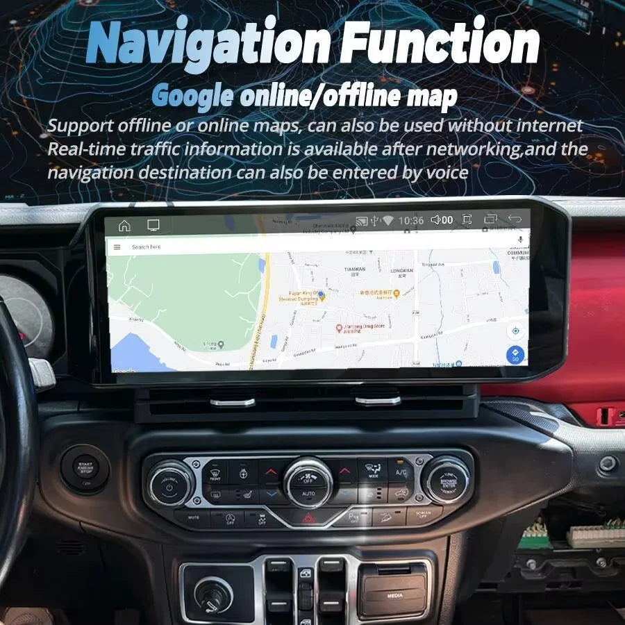 12.3" Android 14 CarPlay Auto Car Radio For Jeep Wrangler 2018-2022 Touch Screen Multimedia Stereo Player GPS Navi dsp Head Unit