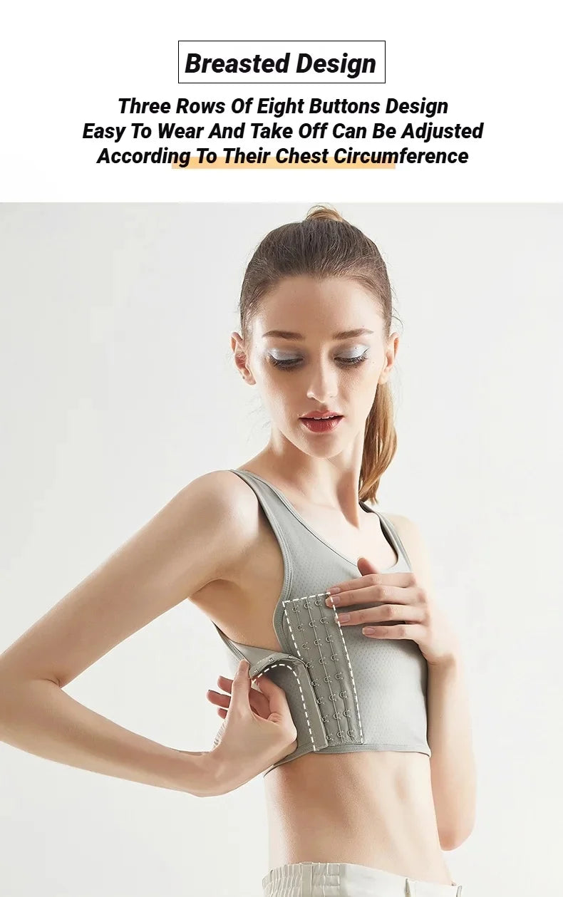 Women Breathable Chest Breast Binder Side Buckle Short Vest Tops Underwear Tank Wireless Wrap Bandages Flat Seamless