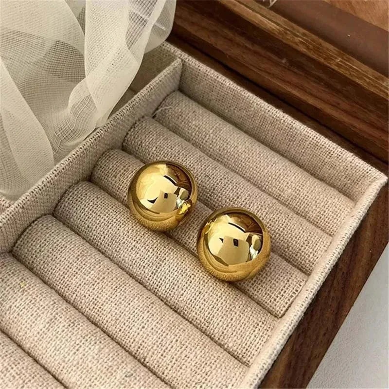Punk Metal Big Ball Round Stud Earrings for Women Girls 2024 New Simple Fashion Semicircle Geometric Earrings Jewelry Gifts