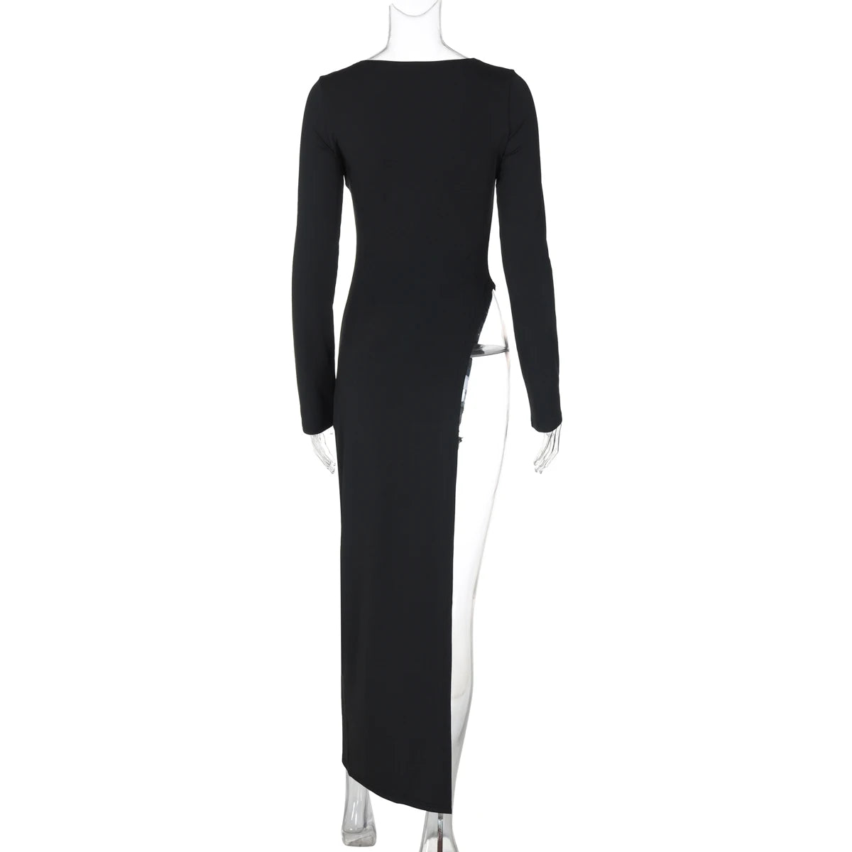 Dulzura Long Sleeves Side High Slit Maxi Dress Solid Sexy Long Dress Women’S Party Club Streetwear Autumn Winter Outfit