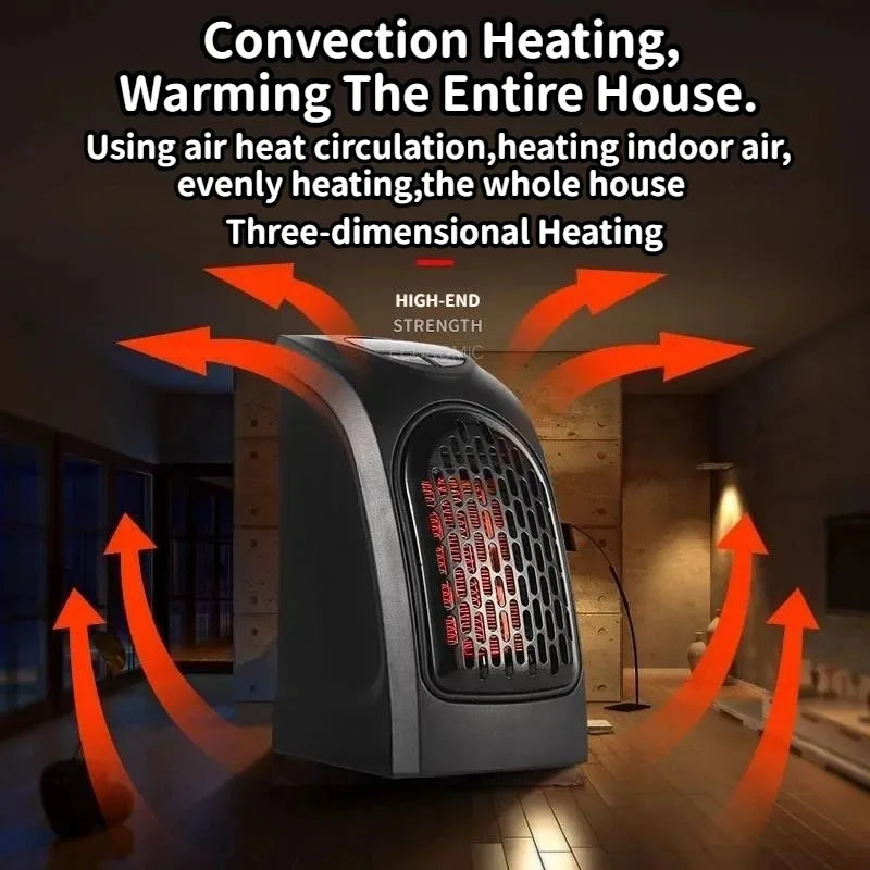Portable Electric Heater for Rooms, Plug-In Wall Mini Radiator Fan Warmer, Compact Home Heating Appliance