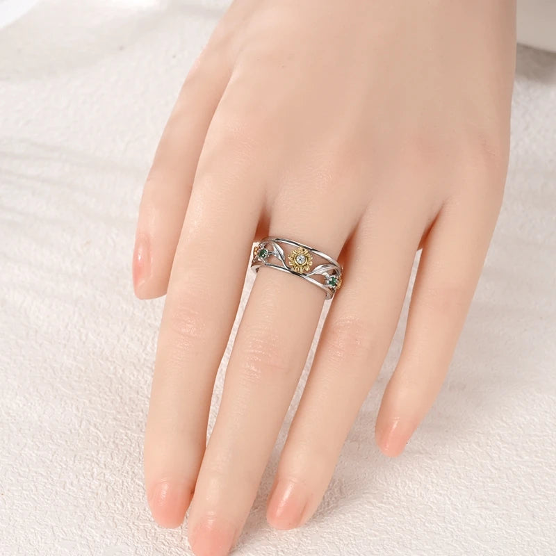 Rings For Women 925 Silver Size 6-9 Ocean Flower Sun Butterfly Heart Hollow Ring Fit For Engagement Weddings Fine Jewelry Gifts