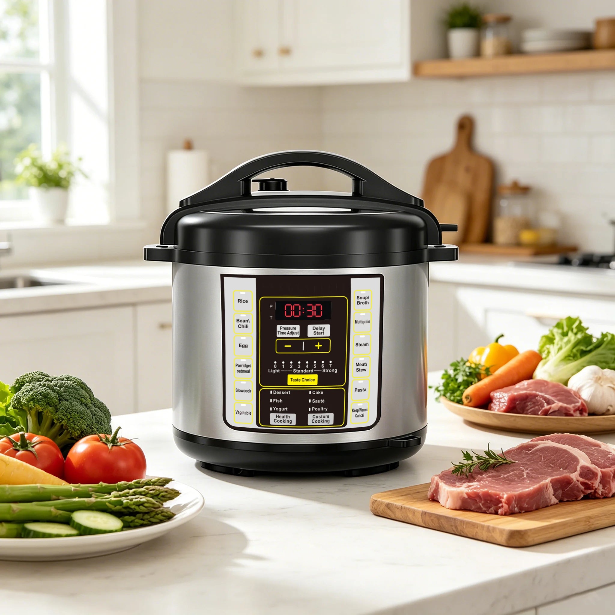 Electric Pressure Cooker 6 Qt 9-in-1 Instant Multi Cooker with Safer Venting Design Stainless Steel 304 Liner for Rice S