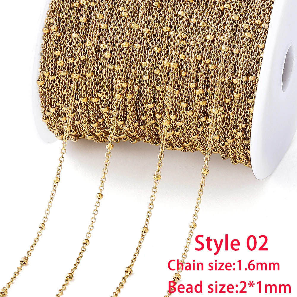 No Fade 2Meters Stainless Steel Chain Cross Chain with Beads for DIY Necklace Bracelet Anklet Jewelry Making Accessories