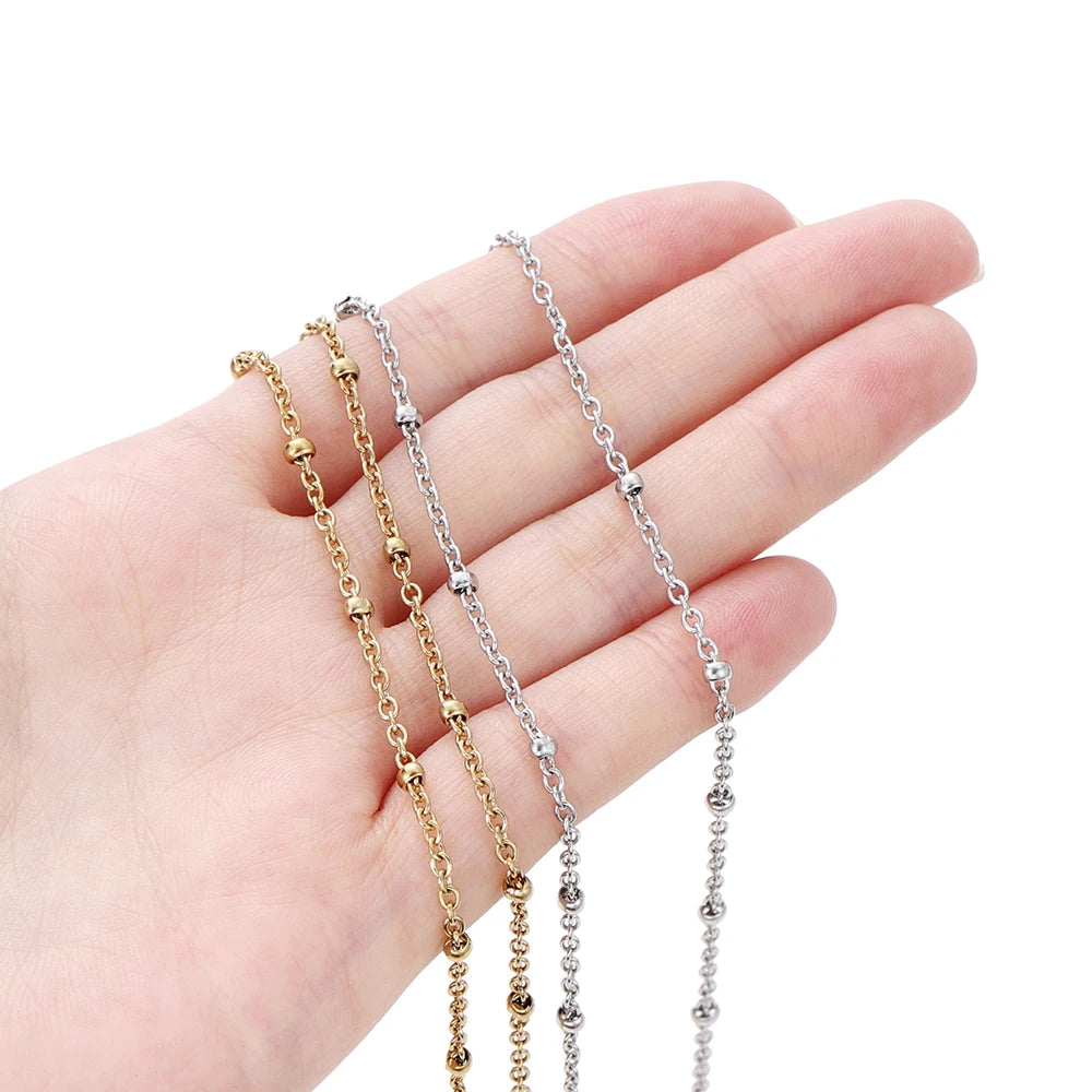 No Fade 2Meters Stainless Steel Chain Cross Chain with Beads for DIY Necklace Bracelet Anklet Jewelry Making Accessories