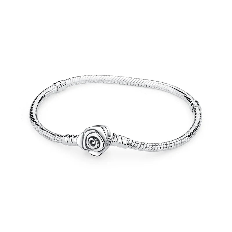 Original 925 Sterling Silver Bracelets Bangles Love Heart Clip Charms Beads Snake Chains For Women Rose Gold DIY Luxury Jewelry