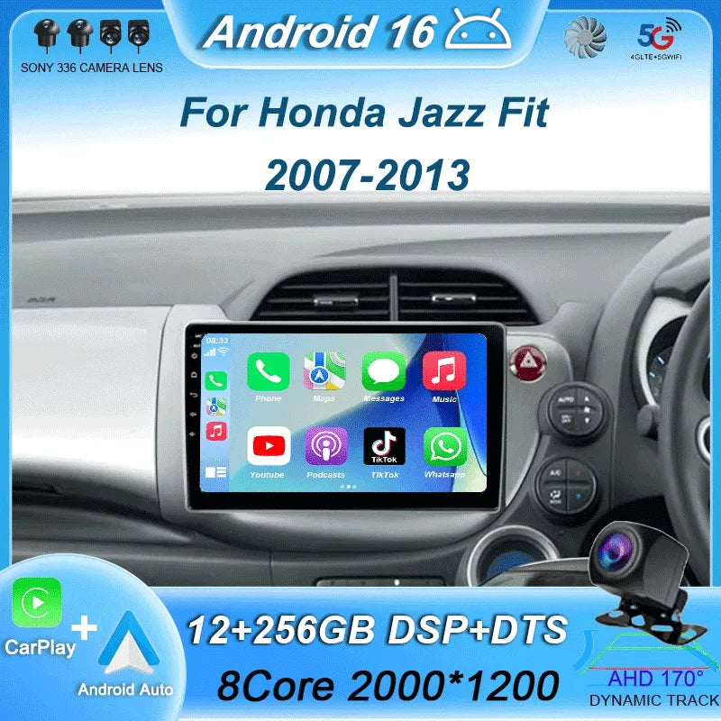 Car Radio Android 16 For Honda Jazz Fit 2007-2013 RHD Stereo Multimedia Video Player Carplay Auto GPS Navigation 2din Head Unit