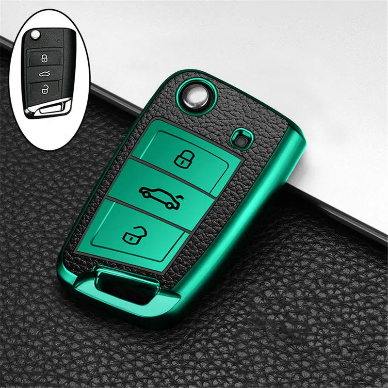For Volkswagen VW Polo Golf7 MK7 Tiguan for Skoda Octavia Kodiaq Karoq for Seat Ateca Car Key Case Cover Bag Keychain Protector