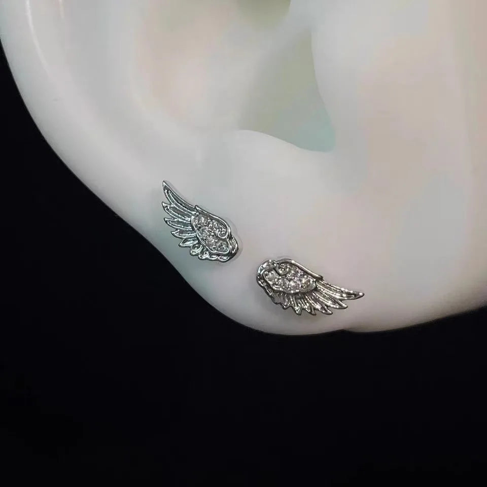A Pair Vintage Couples Creative Angel Wings Stud Earrings Women Punk Studs Birthday Jewelry Gift