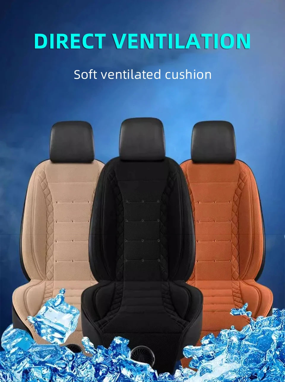 Universal Car Summer Cool Air Seat Cushion 12V/24V USB Charging Breathable Car Seat Cover With Fan Multi-color 3-SpeedAdjustment