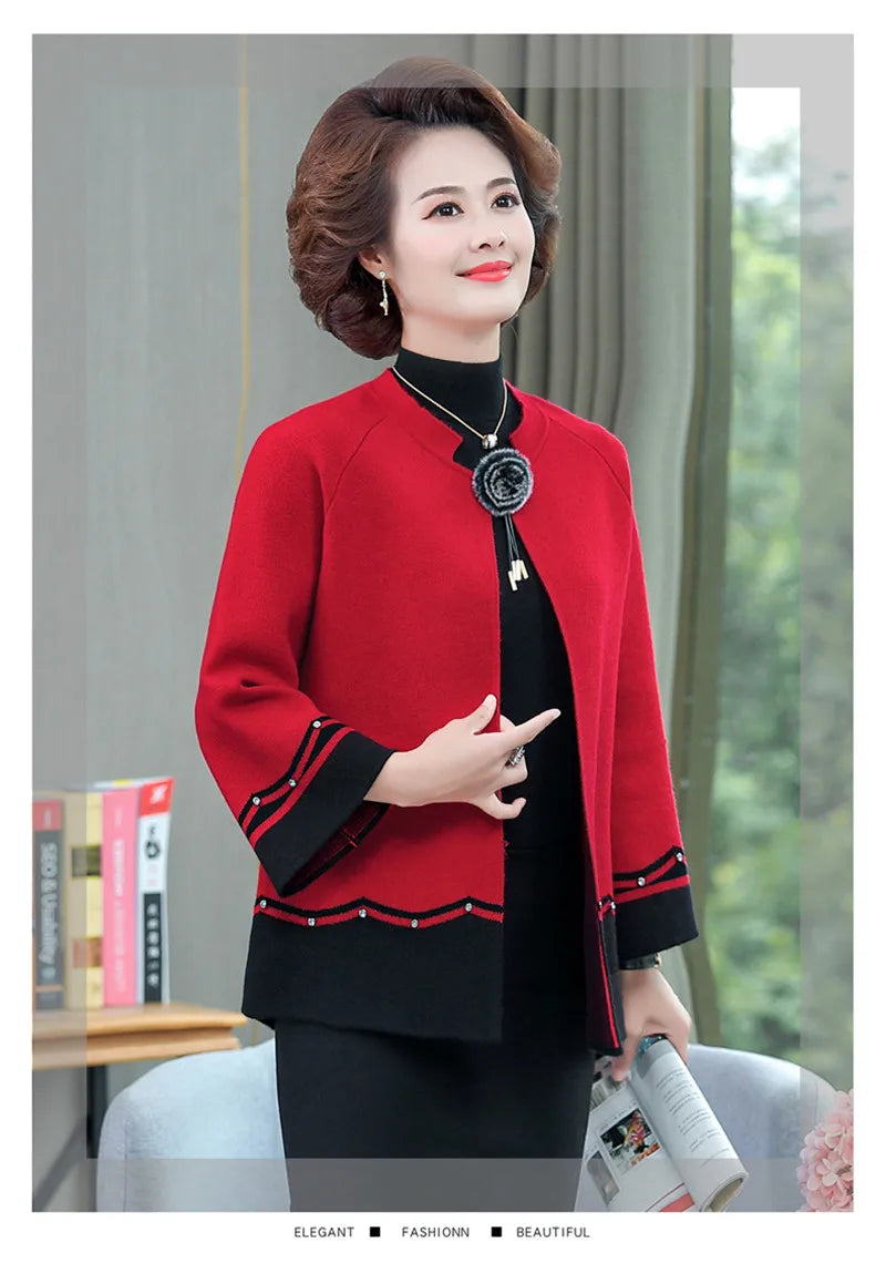2023 New Spring Autumn Mother Sweater Knitted Cardigan   Jacket Noble Elegant Womem Sweater Coat Middle Aged Female Knitwear Top