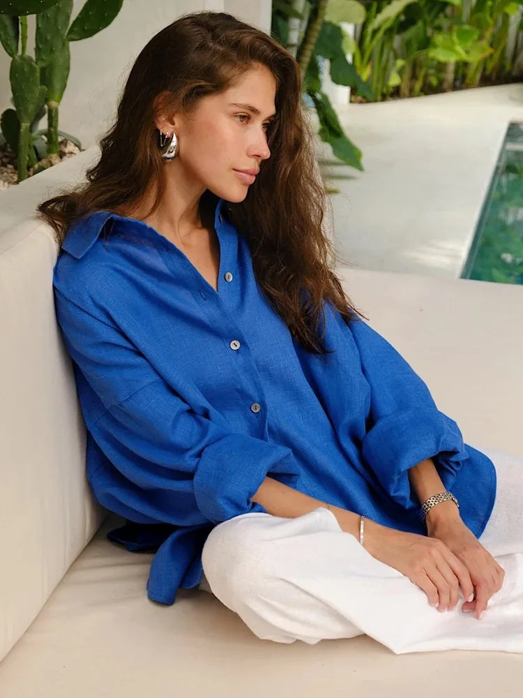 Ammug White Women's Shirt Long Sleeve Elegant Solid Blouse Woman Vintage Summer Loose Shirts for Women Basic Top Collar
