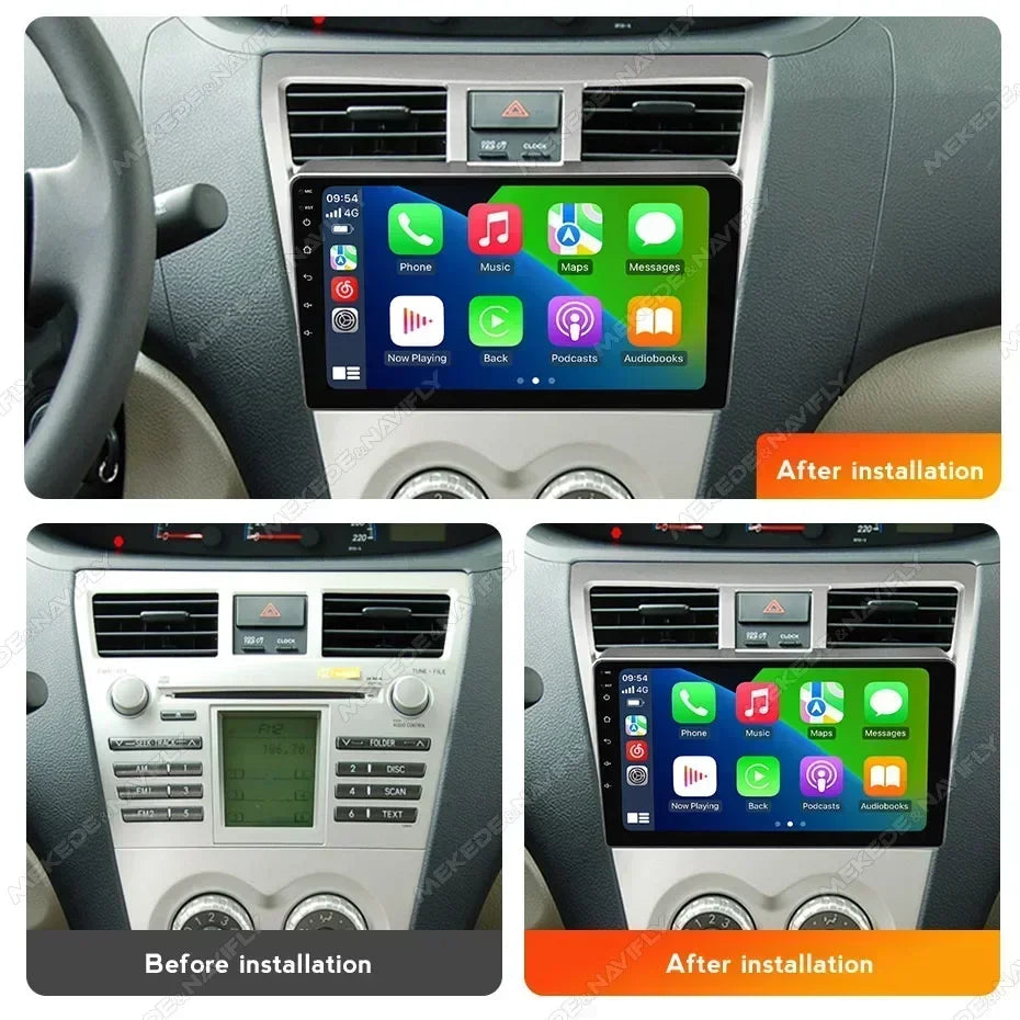 Wireless for CarPlay Android Auto Car Radio for Toyota VIOS Yaris 2007-2012 Video Multimedia Player GPS Stereo Head Unit BT WiFi