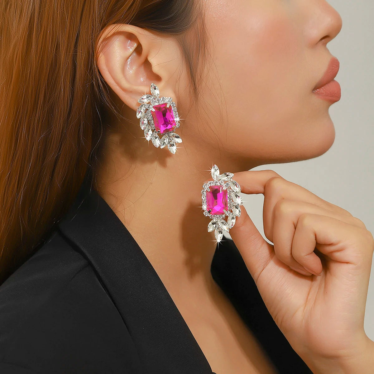 Women Fashion Shiny Rhinestone Big Drop Dangle Earrings Maxi Evening Dress Statement Earrings Accessories Wedding Bride Jewelry