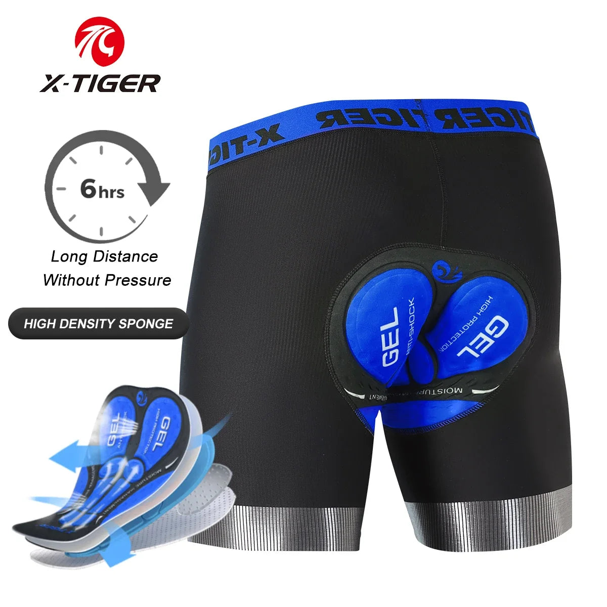 X-TIGER Cycling Underwear Men's Shorts 5D Padded Breathable Sports Riding Bike Bicycle MTB Liner Shorts with Anti-Slip Leg Grips