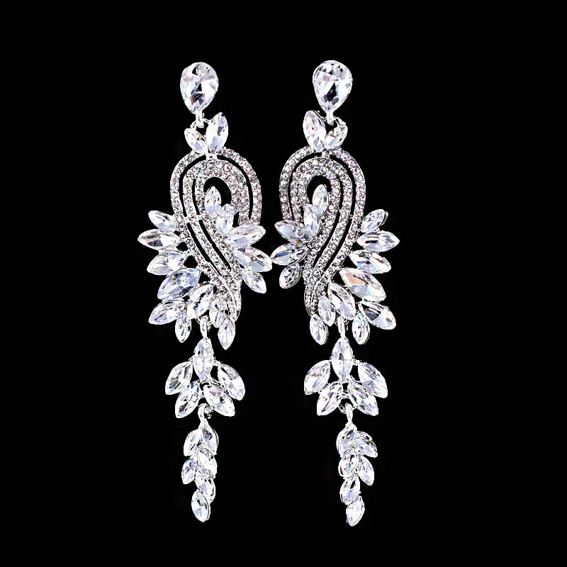 Shiny Crystal Zircon Long Stud Earrings for Women Geometric Hanging Drop Tassel Earring Fashion Party Vintage Pendant Jewelry