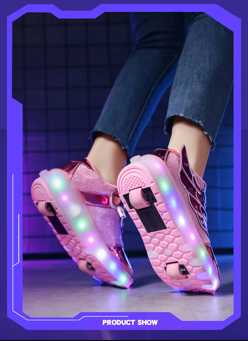 Sneakers Roller Shoes Outdoor Deformation Parkour Skates Dual-Use Children Girls Boys Adult Men Women Unisex Roller Skates