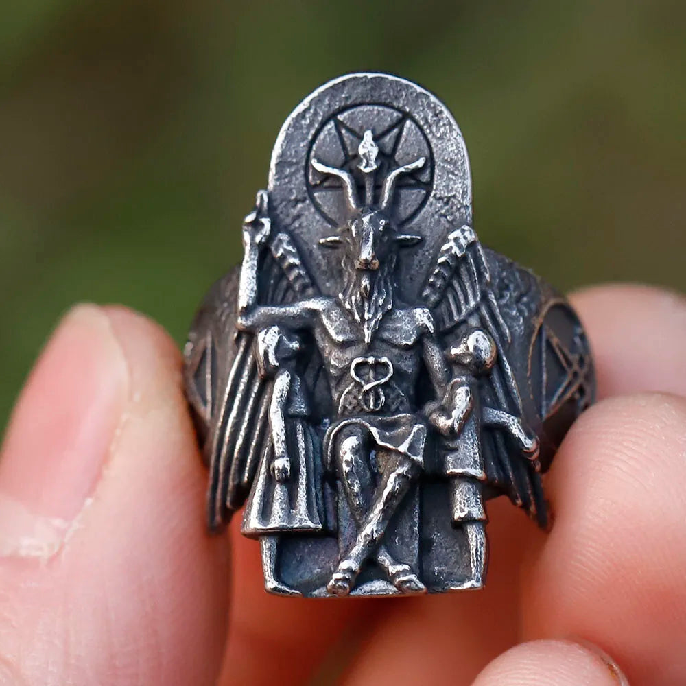 EW Vintage Ring Lucifer Satan Signet Ring for Men with Anubis Stainless Steel Fashion Punk Jewelry Gift Wholesale