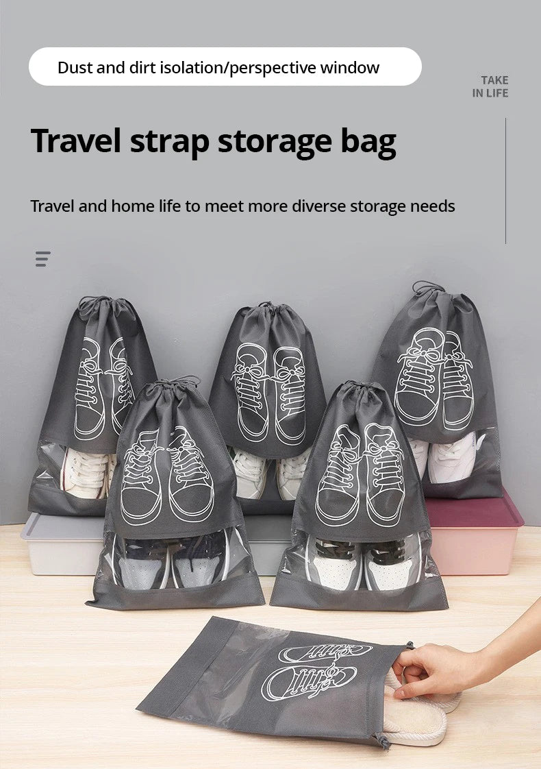 5pcs Shoes Storage Bag Closet Organizer Non Woven Travel Portable Bag Waterproof Pocket Clothing Classified Draw Hanging Bag
