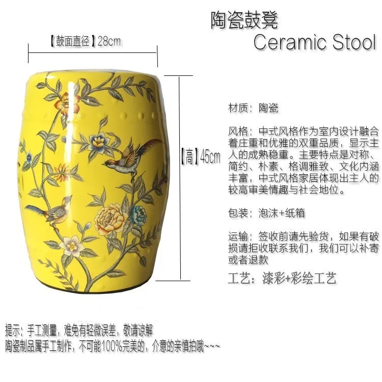 Shoe Changing Stool Flower Bird Ceramic Drum Stool Dressing Antique Drum Sitting Stool Living Room Furniture Luxury Dresser