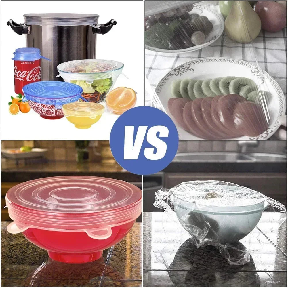For Kitchen Accessories Plastic Adaptive Kitchen Storage Organization Container Adjustable Elastic Silicone Caps Refrigerator