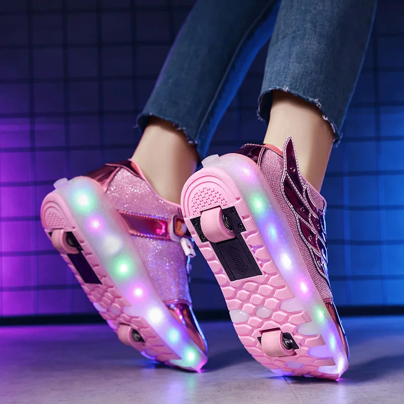 Sneakers Roller Shoes Outdoor Deformation Parkour Skates Dual-Use Children Girls Boys Adult Men Women Unisex Roller Skates