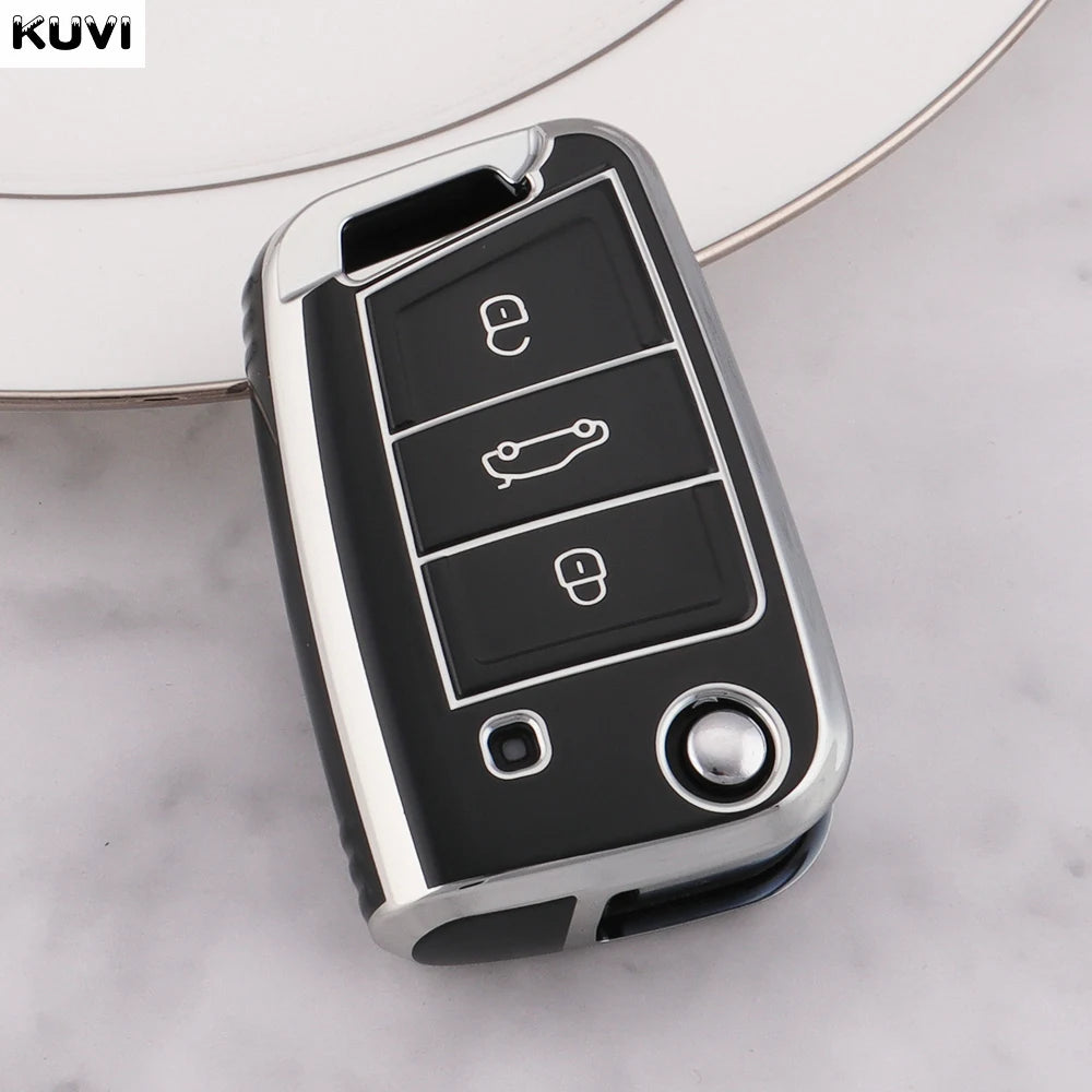 3 4 Buttons Car Key Case Cover Fob For VW Volkswagen Golf 7 MK7 Tiguan MK2 For SEAT Ateca Leon FR 2 Ibiza For Skoda Octavia A7
