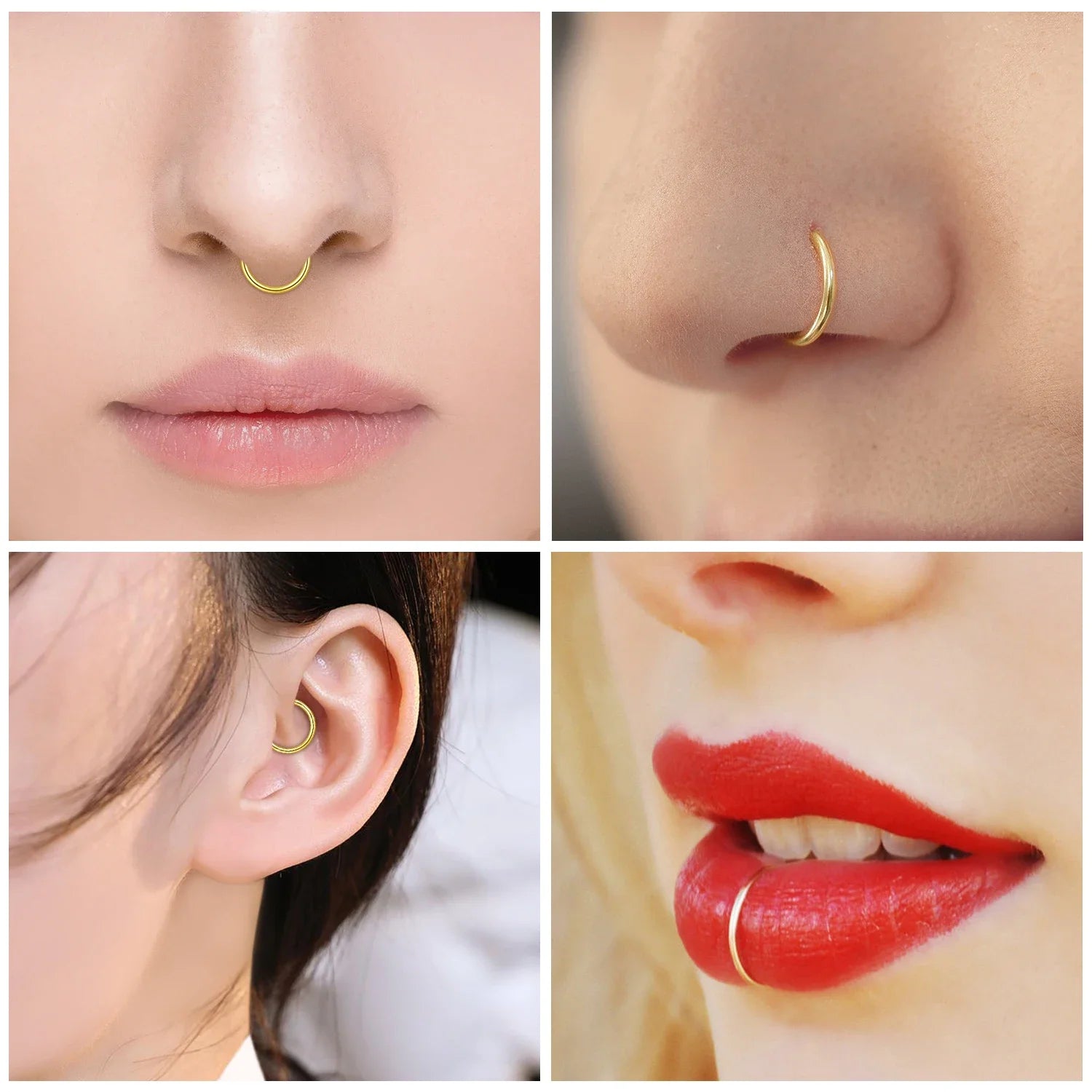 2-6Pc Fake Nose Ring retractable earrings Hoop Faux Lip Earrings Cartilage Septum Clip on Ear Lobe Helix Anti Conch Non Piercing