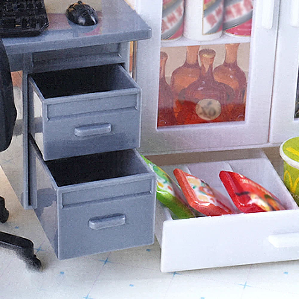 1:12 Dollhouse Miniature Office Furniture Set Simulation Computre Desk Model Bookshelves Doll House Decoration Accessories