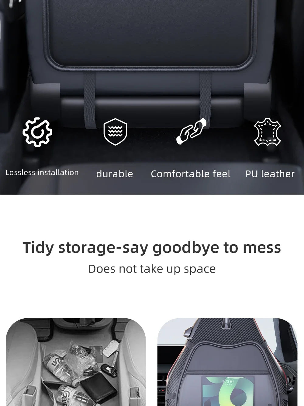 PU Leather Car Seat Kick Proof Pad with Pockets Multi-functional Tablet Holder Auto Seat Back Protection Cover for Kids