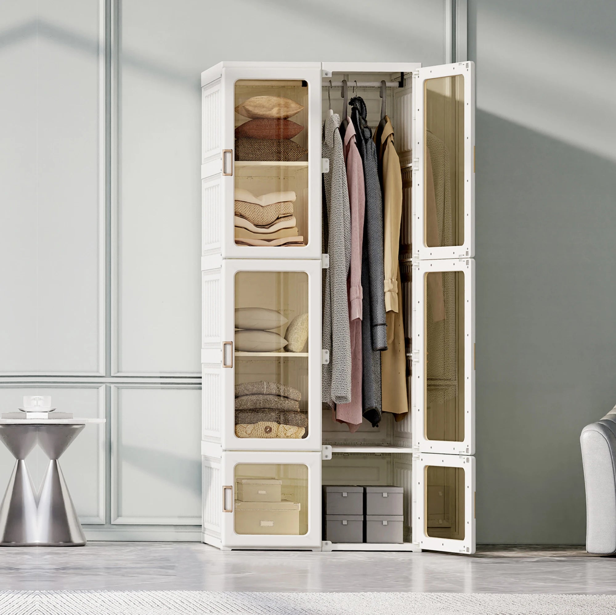 Rosahqnda Portable White Bedroom Wardrobe Storage Organizer Dress chest of drawers wardrobe Storage Organizer