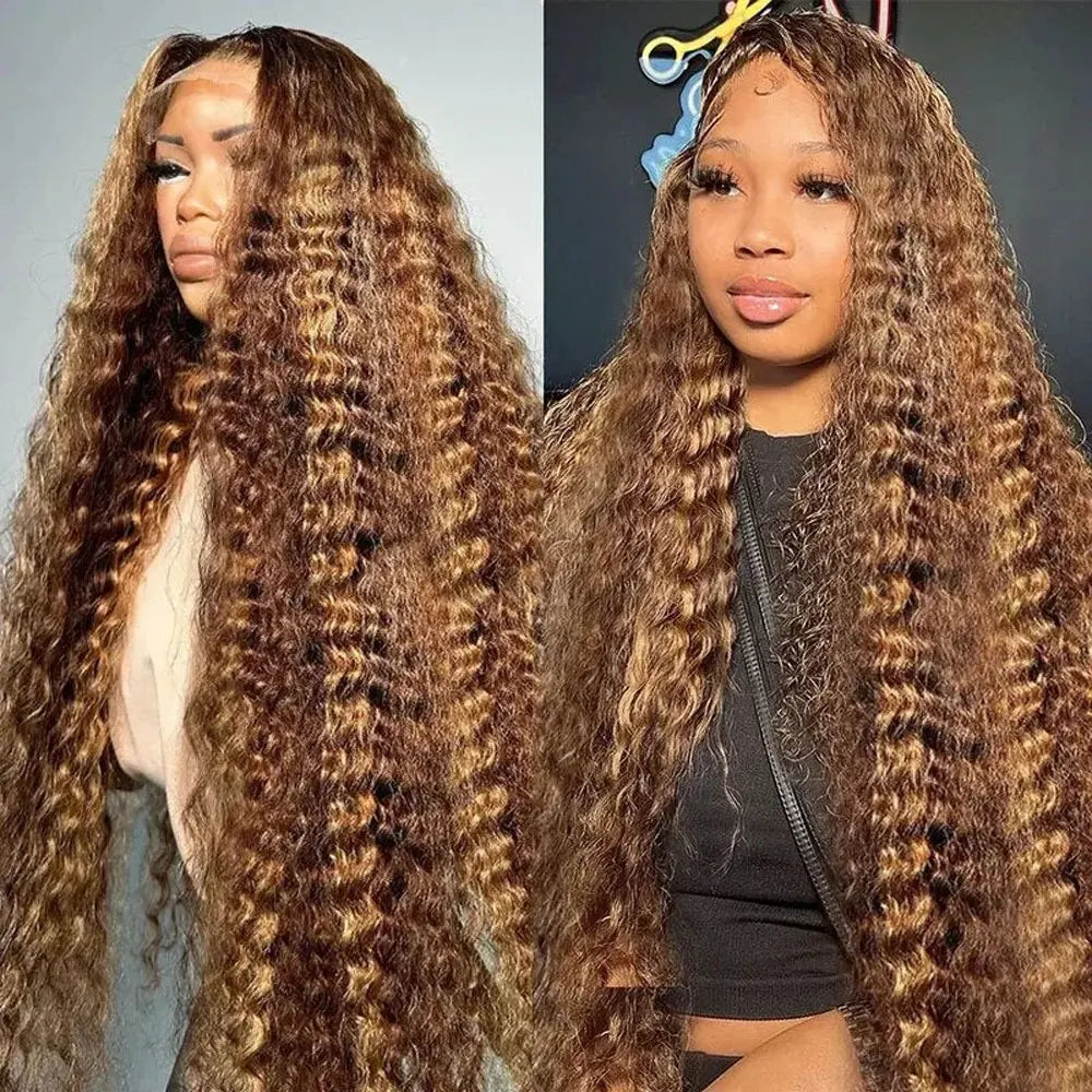 Highlight Curly Wig 13x4 Lace Front Wig Human Hair Wigs Glueless HD Deep Wave Lace Frontal Wig 4/27 Colored Wigs PrePlucked