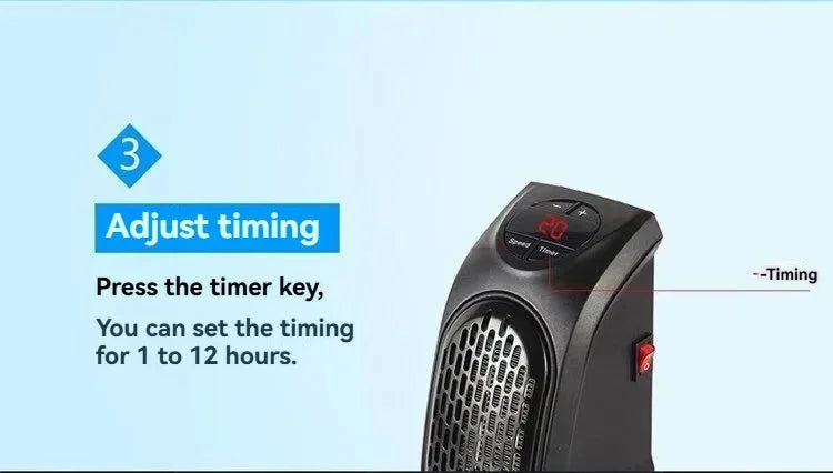 Portable Electric Heater for Rooms, Plug-In Wall Mini Radiator Fan Warmer, Compact Home Heating Appliance