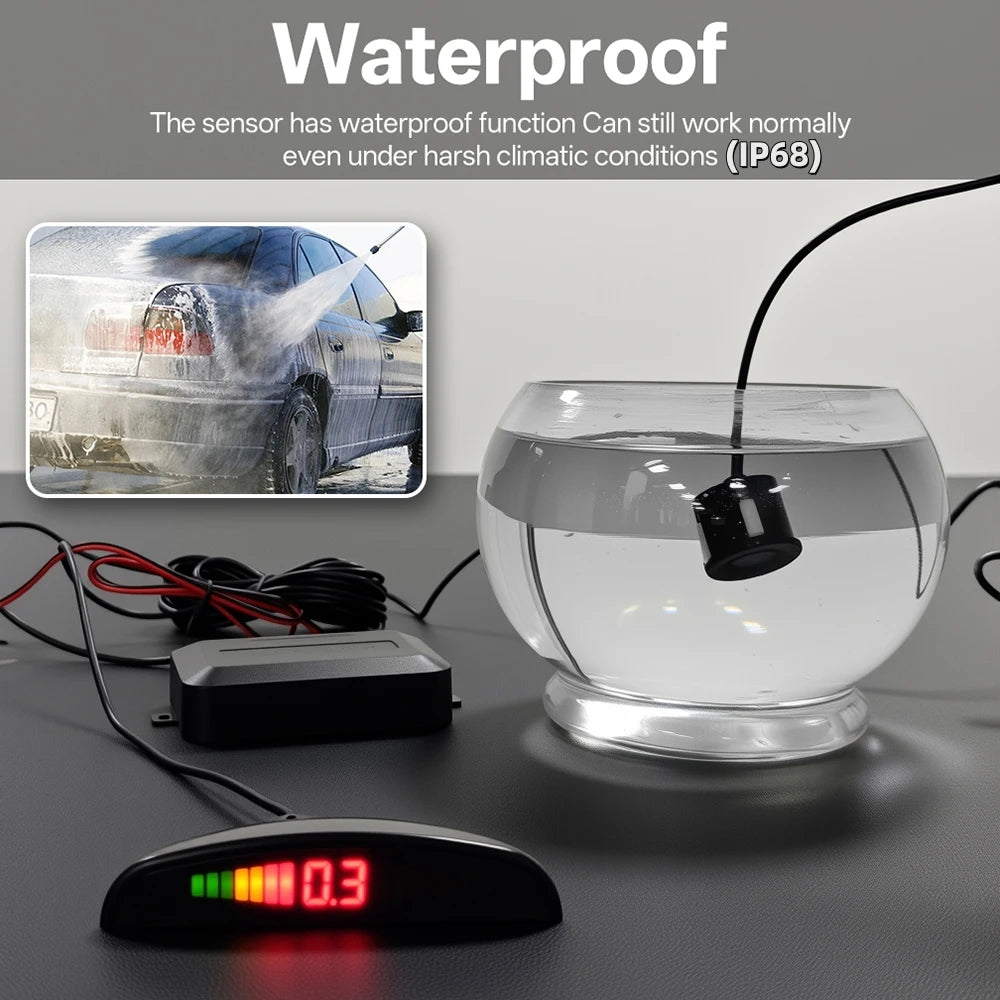 Hippcron Car LED Parking Sensor Kit 4 Sensors 22mm Reverse Radar Sound Alert Indicator System 8 Colors