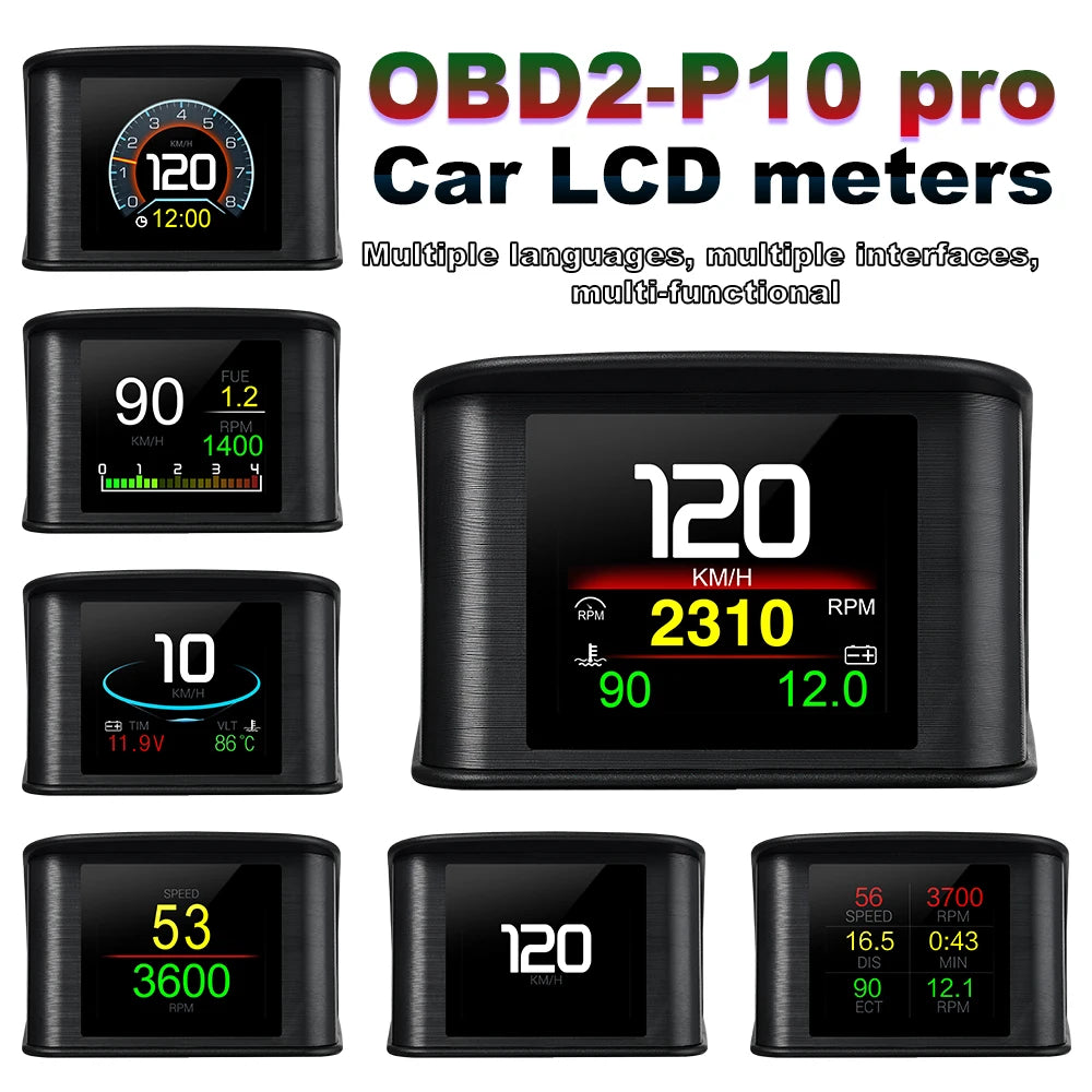 HD P10-PRO OBD2 HUD Car Head Up Display Digital Speedometer Auto On-board Computer With Speed RPM Temperature Voltage Alarm