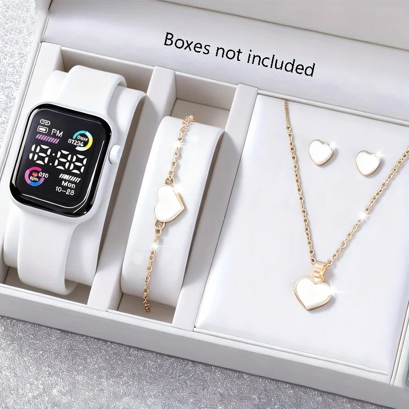 6-piece set of fashion electronic watch necklace earrings ring set for teenagers boys and girls, the best choice for frien