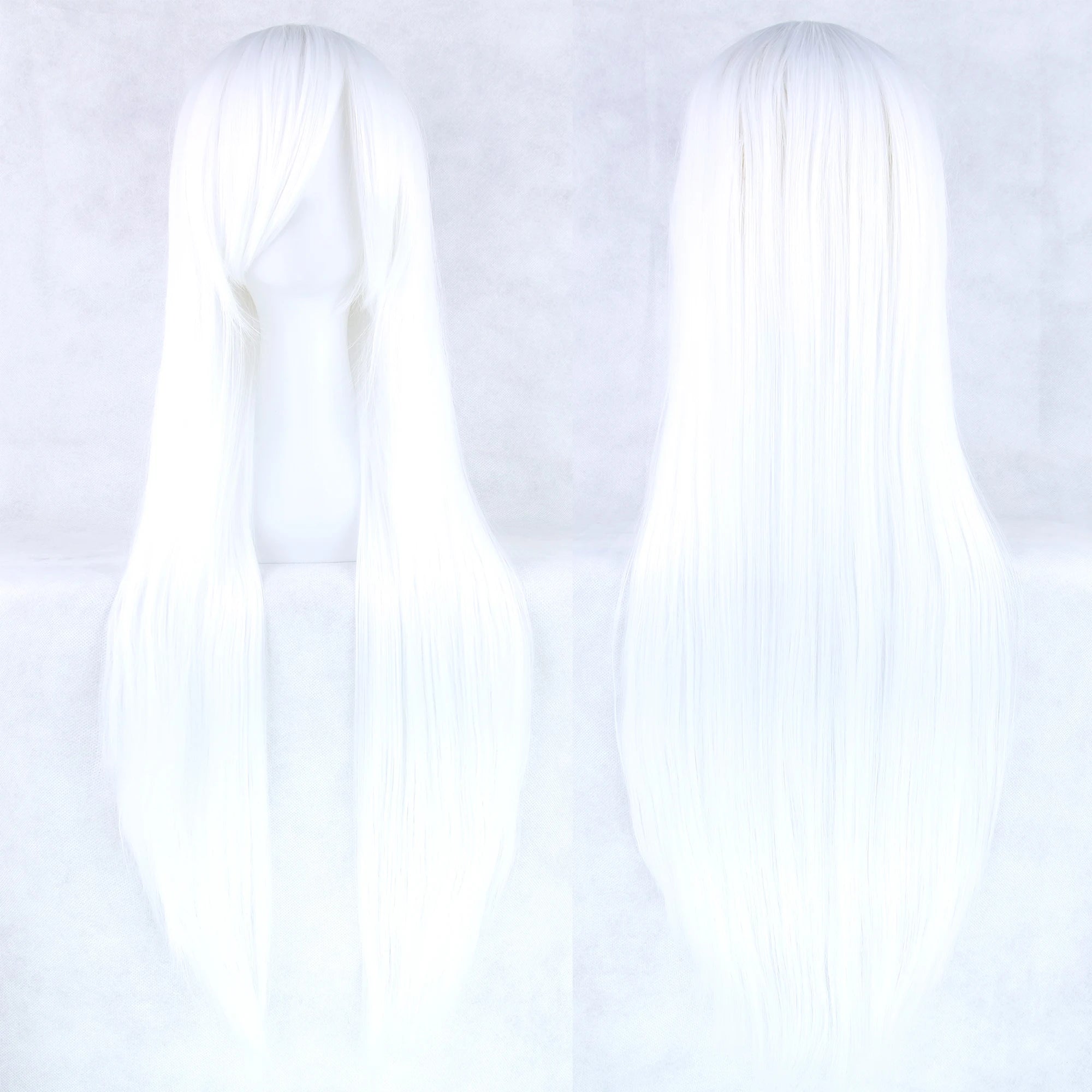 Synthetic Sliver White Long Wig for Anime Cosplay Halloween Costume Party Straight Whitish Wig with Bangs